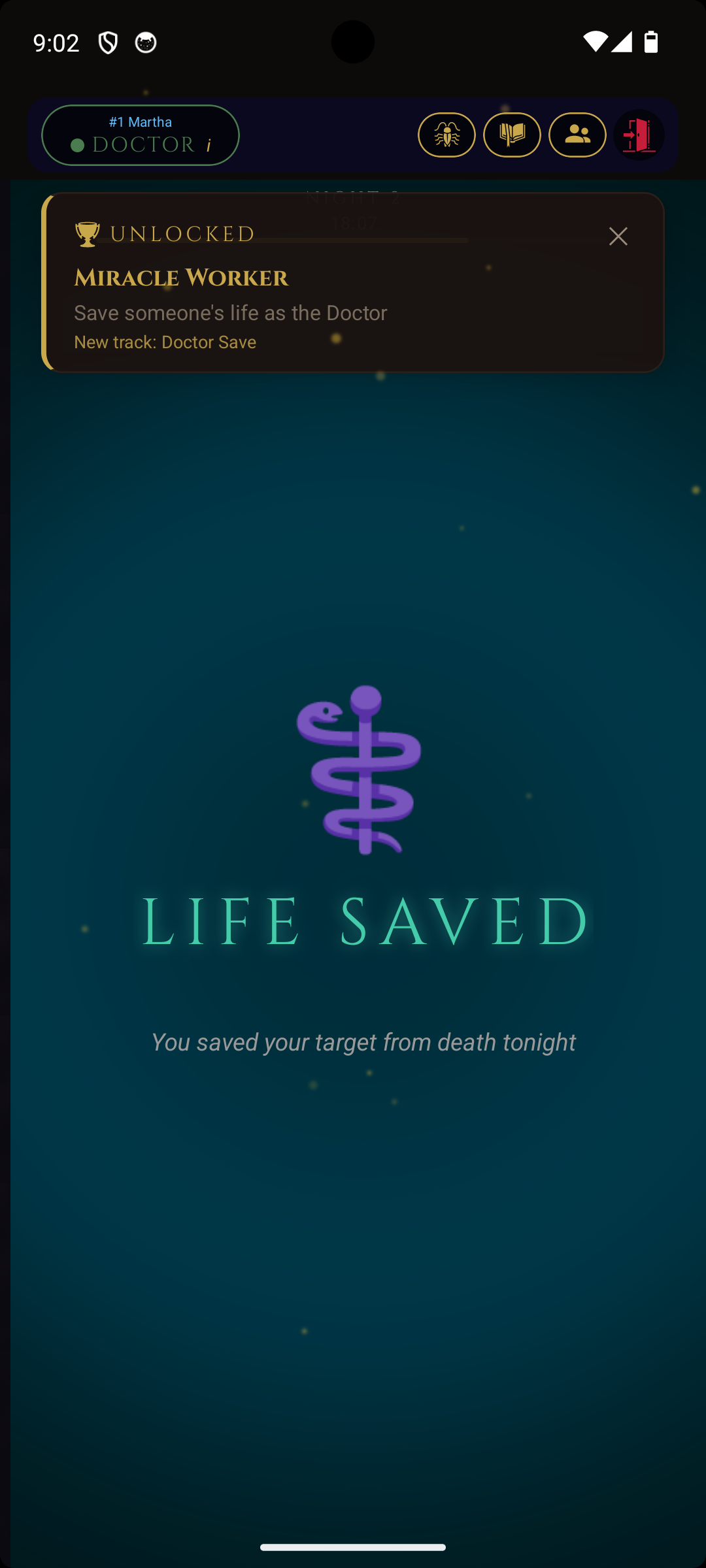 Achievement unlock toast - Miracle Worker: save someone's life as the Doctor