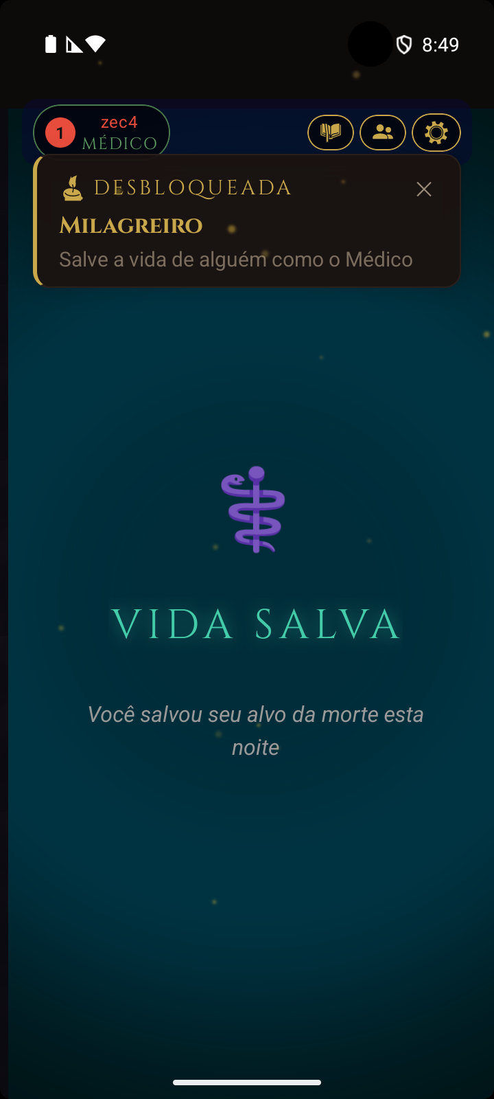 Notificação de conquista desbloqueada - Milagreiro: salve a vida de alguém como Médico