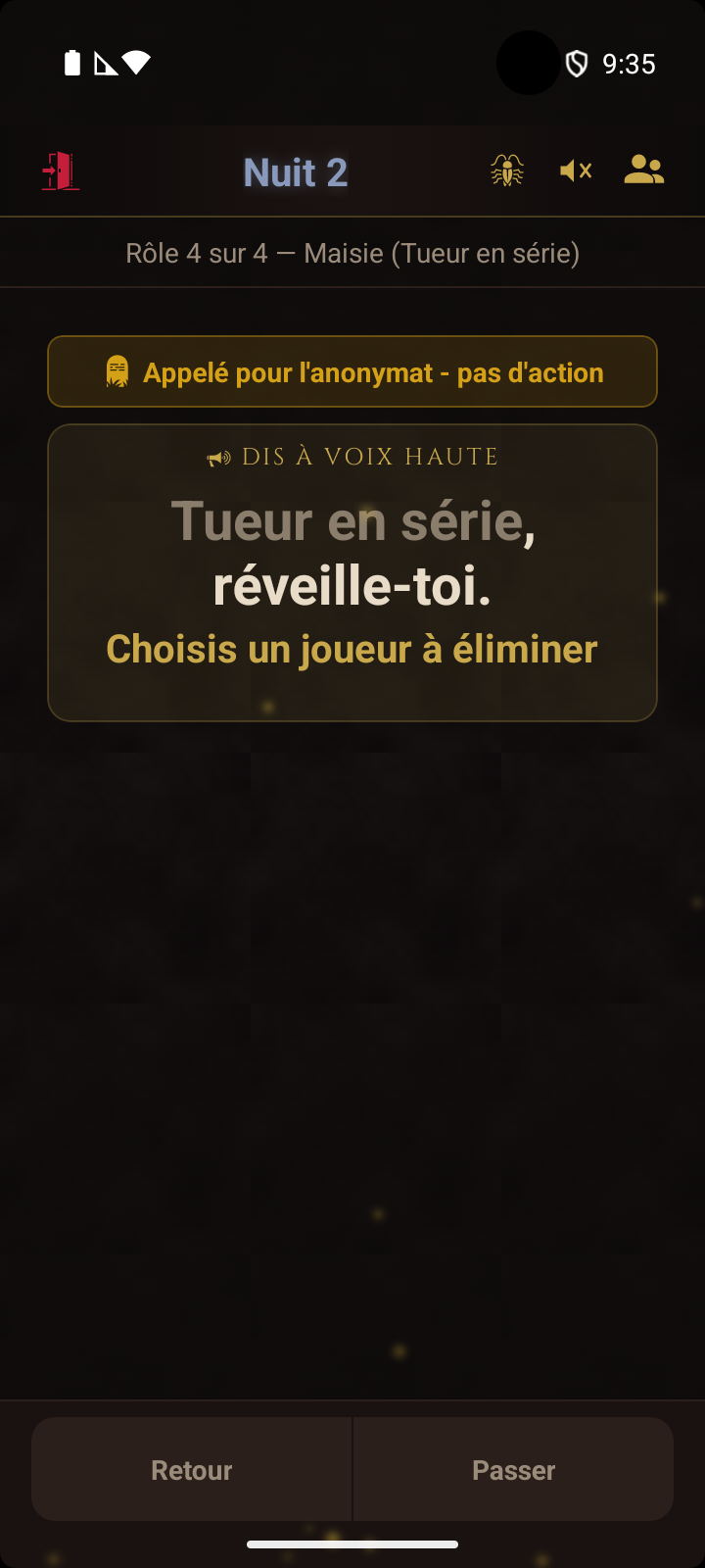 Application affichant la bannière 'Appelé pour préserver l'anonymat - aucune action'