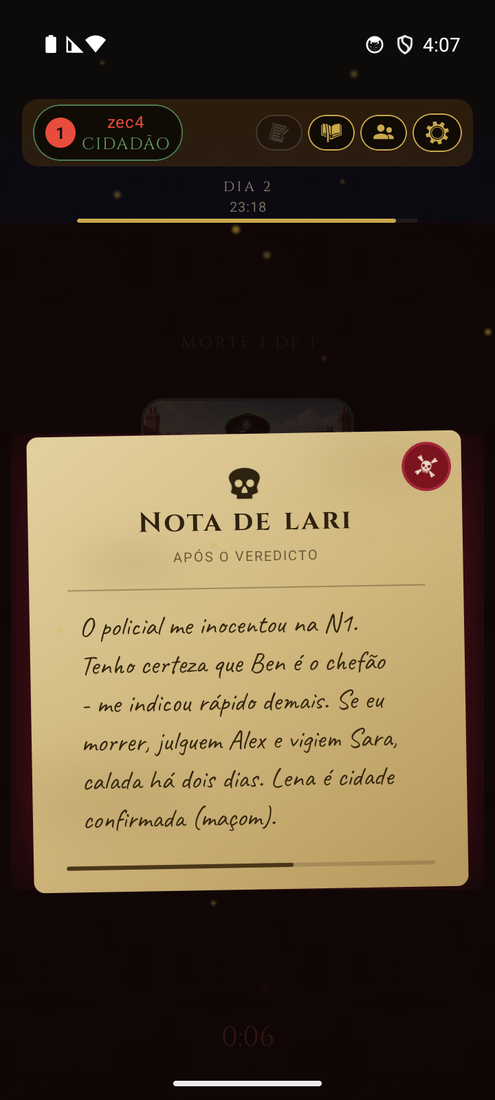 Pergaminho do testamento final exibido após um julgamento - a nota do jogador morto revelada a todos
