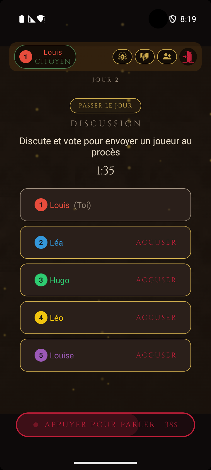 Phase de jour en ligne avec chat vocal push-to-talk